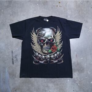 Vintage 2000s Jays Rock Black Skull Wings Pierced Graphic Tee